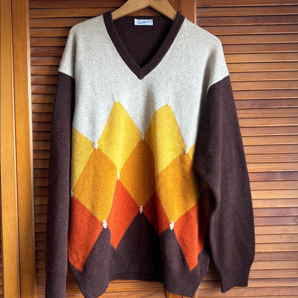 Coins Moore Colorful Merino Wool V-Neck Vintage Sweater size‎ XL - Picture 4 of 14